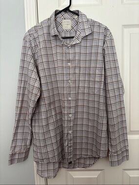 Billy Reid Gray and White Plaid Button-Up Shirt
